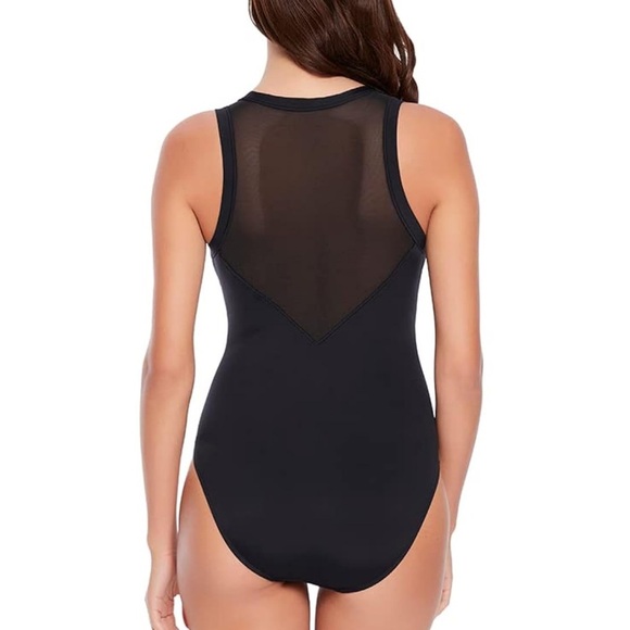 MagicSuit  Scuba Daniella Tummy Control Zip Up One Piece Mesh cutouts  Black 8 - Picture 3 of 15
